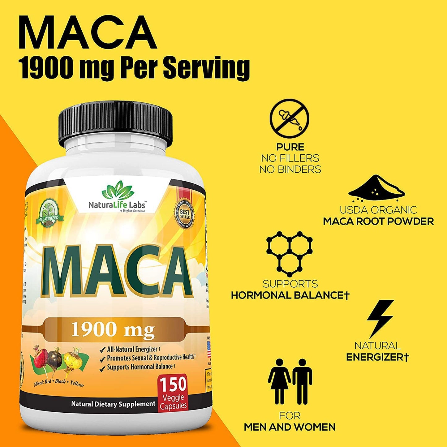 Maca Negra + Maca Roja + Maca Amarilla | Peruana Organica | 150 capsulas