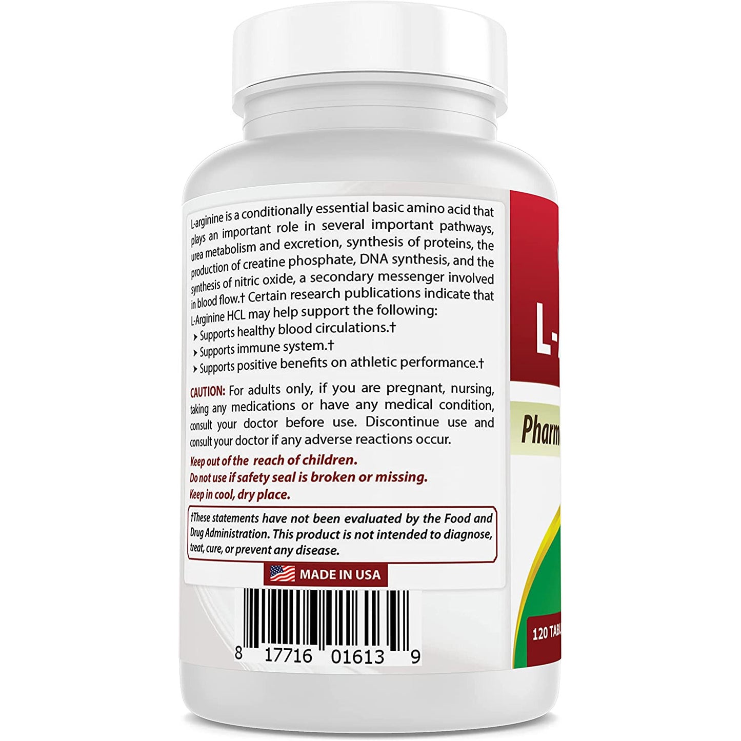 L arginina | 1000 mg | Para Crecimiento | Best Naturals | 120 tabs