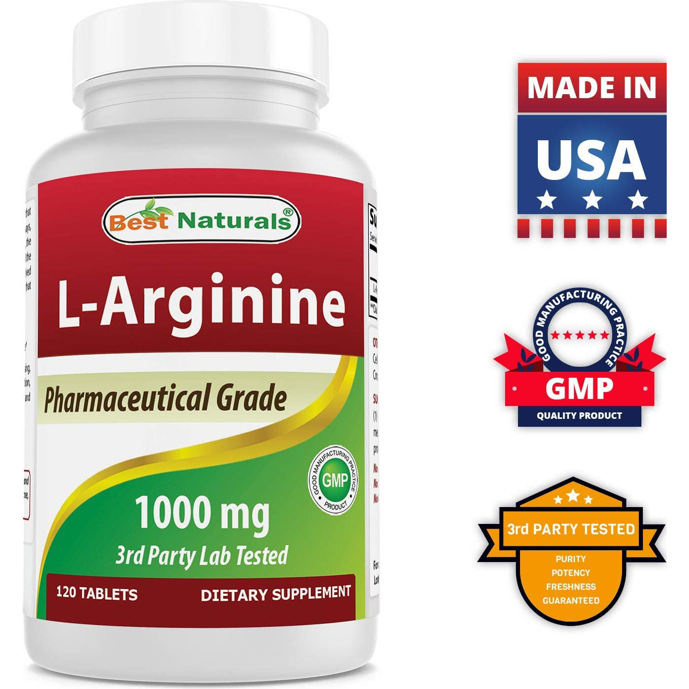 L arginina | 1000 mg | Para Crecimiento | Best Naturals | 120 tabs